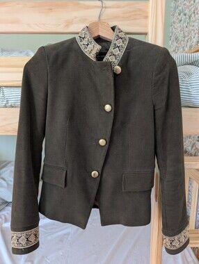 ZARA Olive Green Embroidered Cuff Hussar Military-Style Women's Jacket Size XS